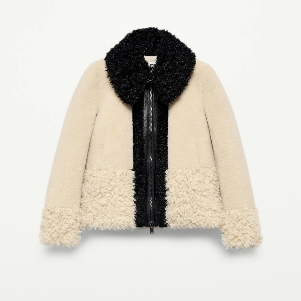 New Zara faux fur patchwork jacket in black/white - XS - Picture 3 of 6